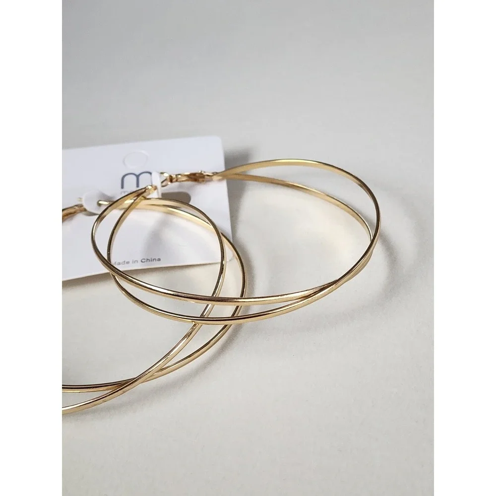 New MELODY Brand Signed Gold Tone Crossed Very‎ Large Hoop Earrings FREE $HIP!!